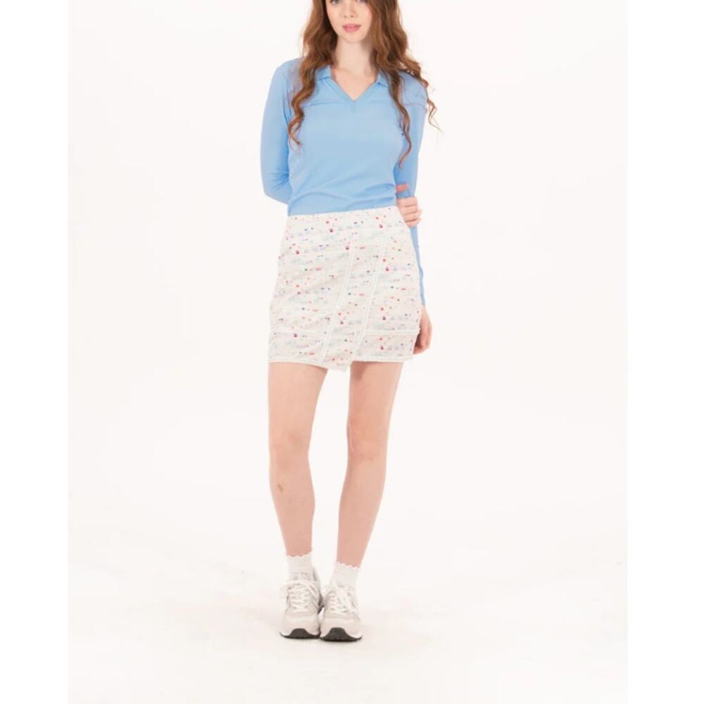 Foray Golf Women's Winter White Boucle Trimmed Faux Wrap Skirt Size S
